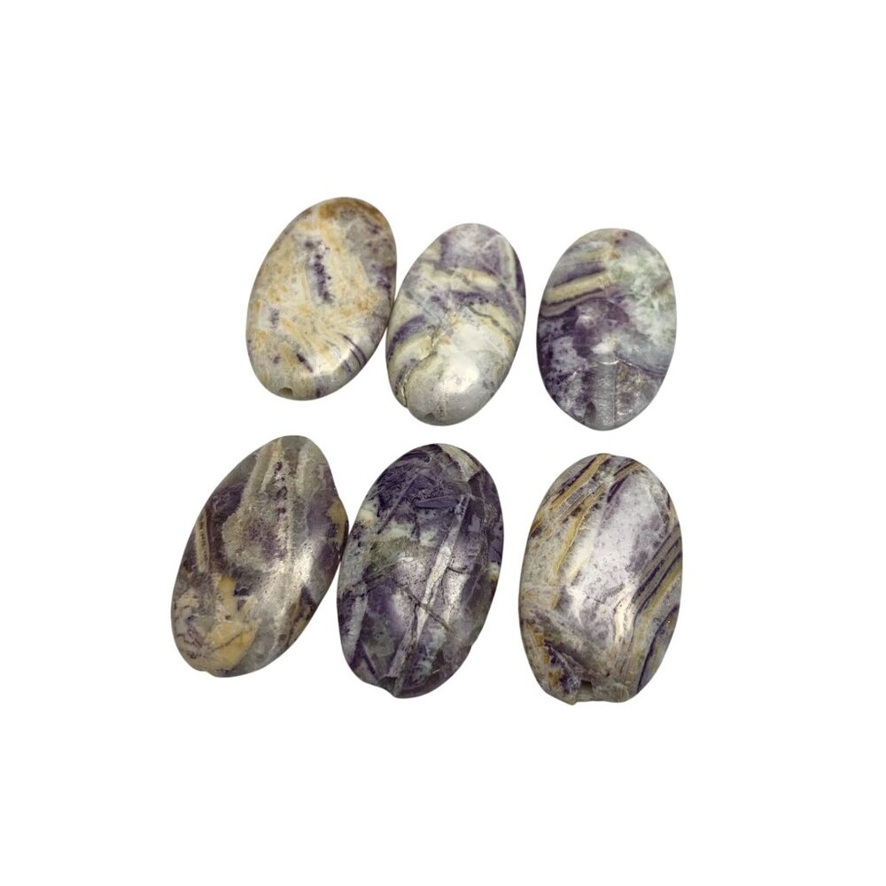Lot Of 6 Oval Yellow And Purple Jasper Beads for Jewelry Or Crafts (2019)